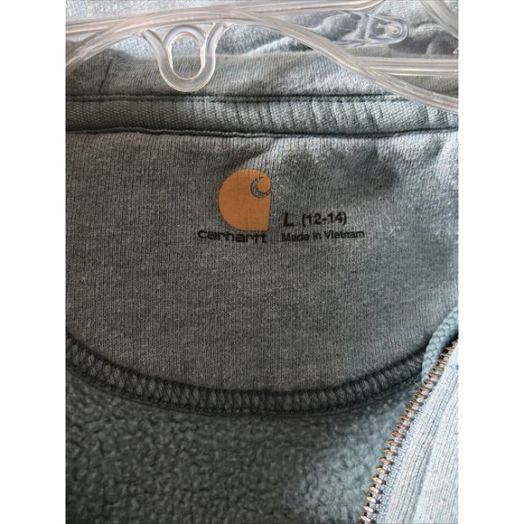Carhartt Blue 1/4 Zip Hooded Sweatshirt Pullover Hoodie Youth Girl Large 12-14 - Picture 14 of 15
